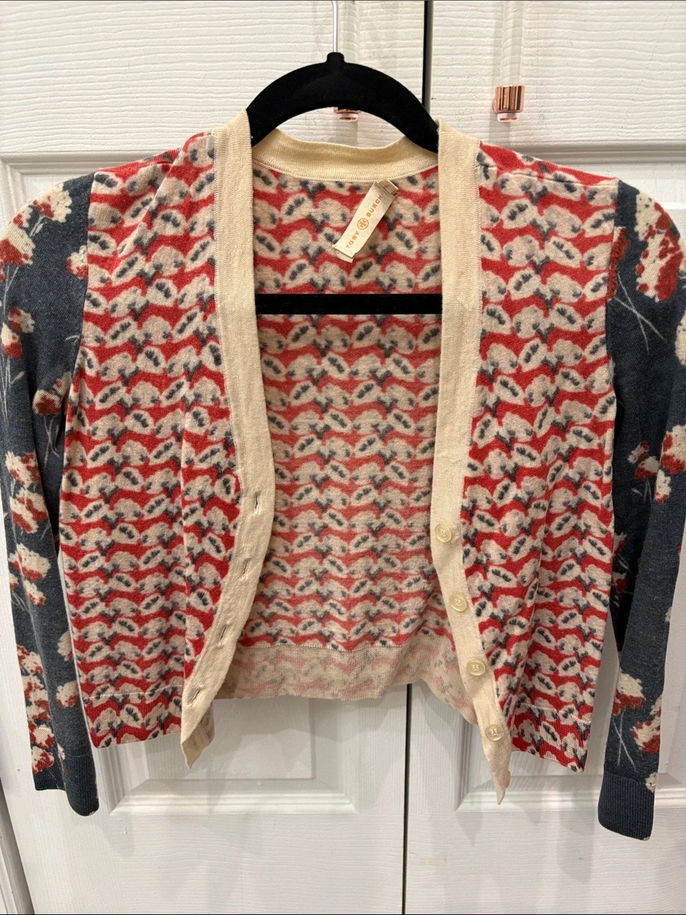 Tory Burch Cream Trim Multicolor Patterned Women’s Cardigan Sweater